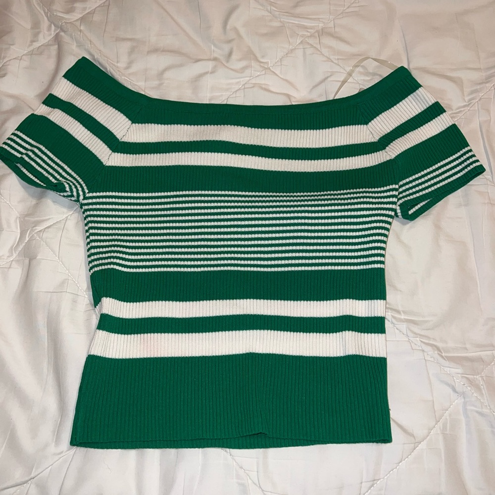 Green off the shoulder crop top